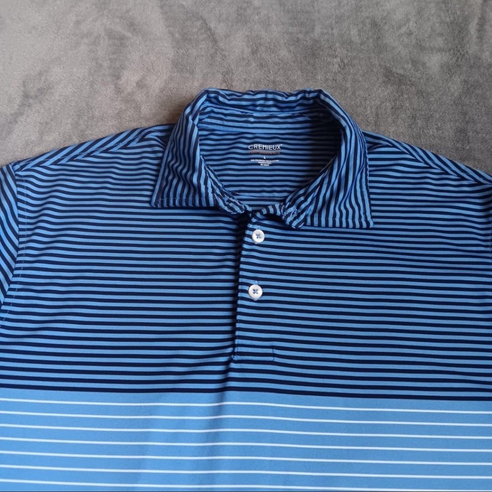Cremieux Performance Polo Shirt Mens Large Blue Stripe Active Wear Golf Casual - Picture 7 of 9